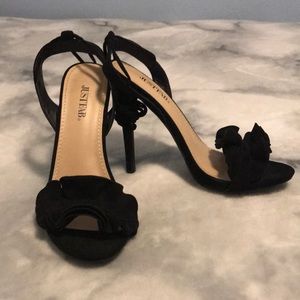 Black suede heeled sandal pumps